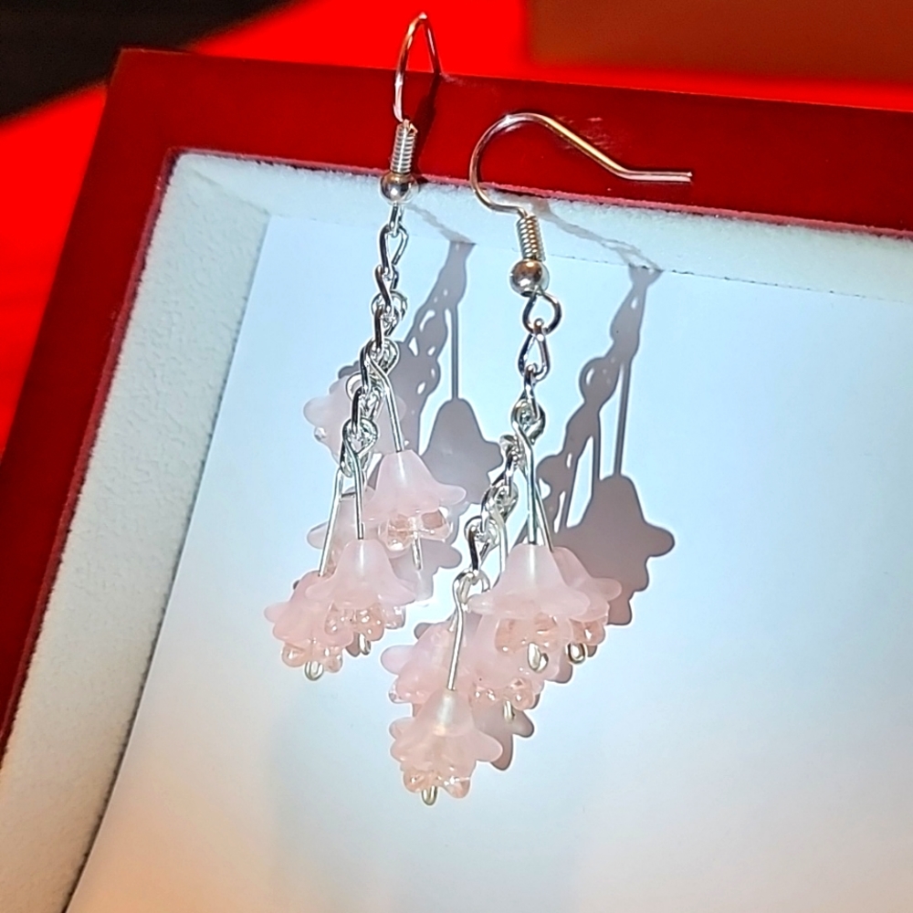 Handmade pink flower earrings